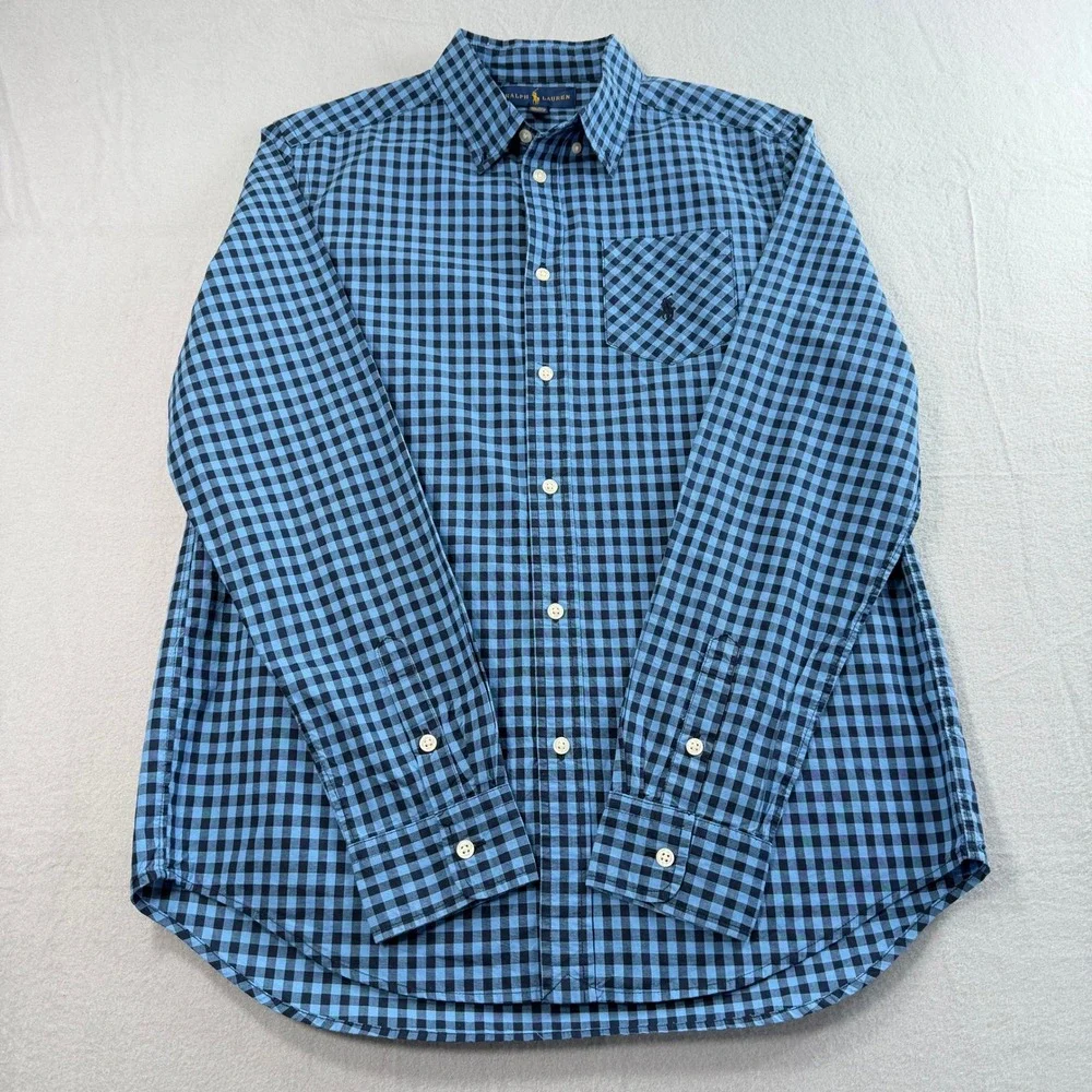 Ralph Lauren Blue Long Sleeve Button Down Shirt Boys XL 18-20 Gingham